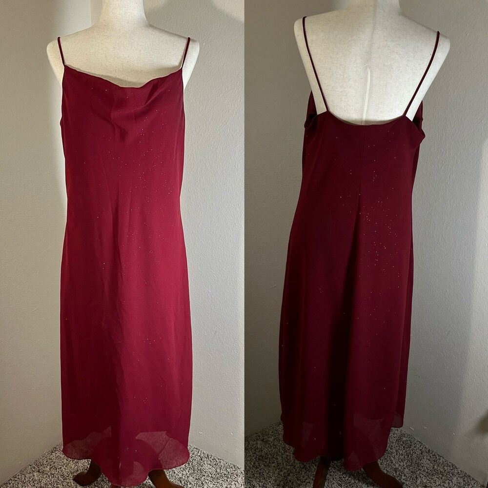 VTG Y2K California Concepts Dress Sz 14 MIDI Burgundy Metallic Whimsygoth USA